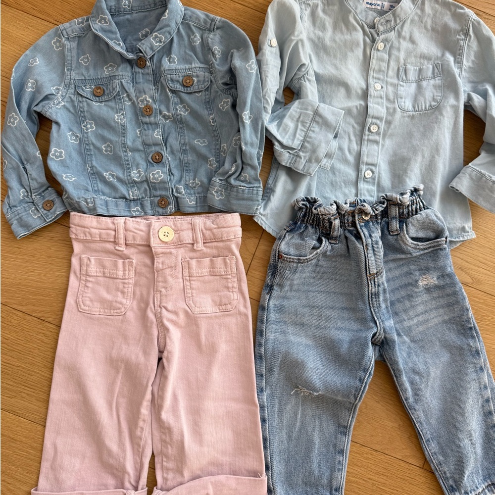 Stylish Denim and Pink Outfit Set 12-18m | Zara & Mayoral